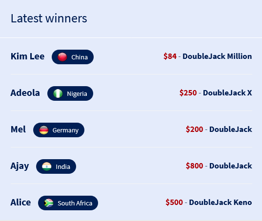 DoubleJack latest winners