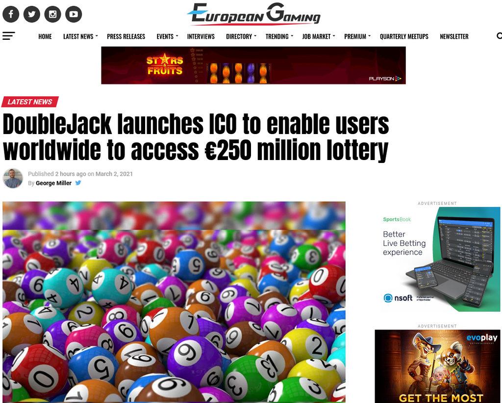 european gaming portal launches press release with doublejack ico announcement