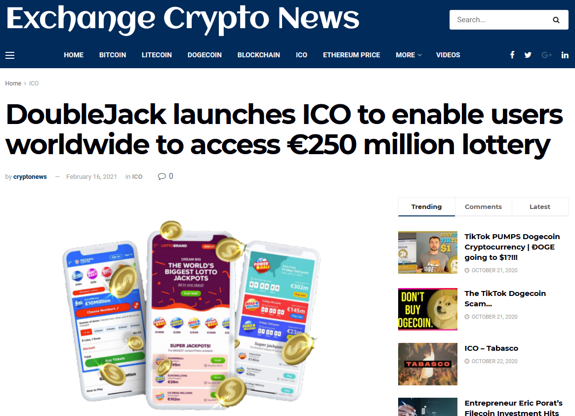 Doublejack ICO Press release exchange crypto news